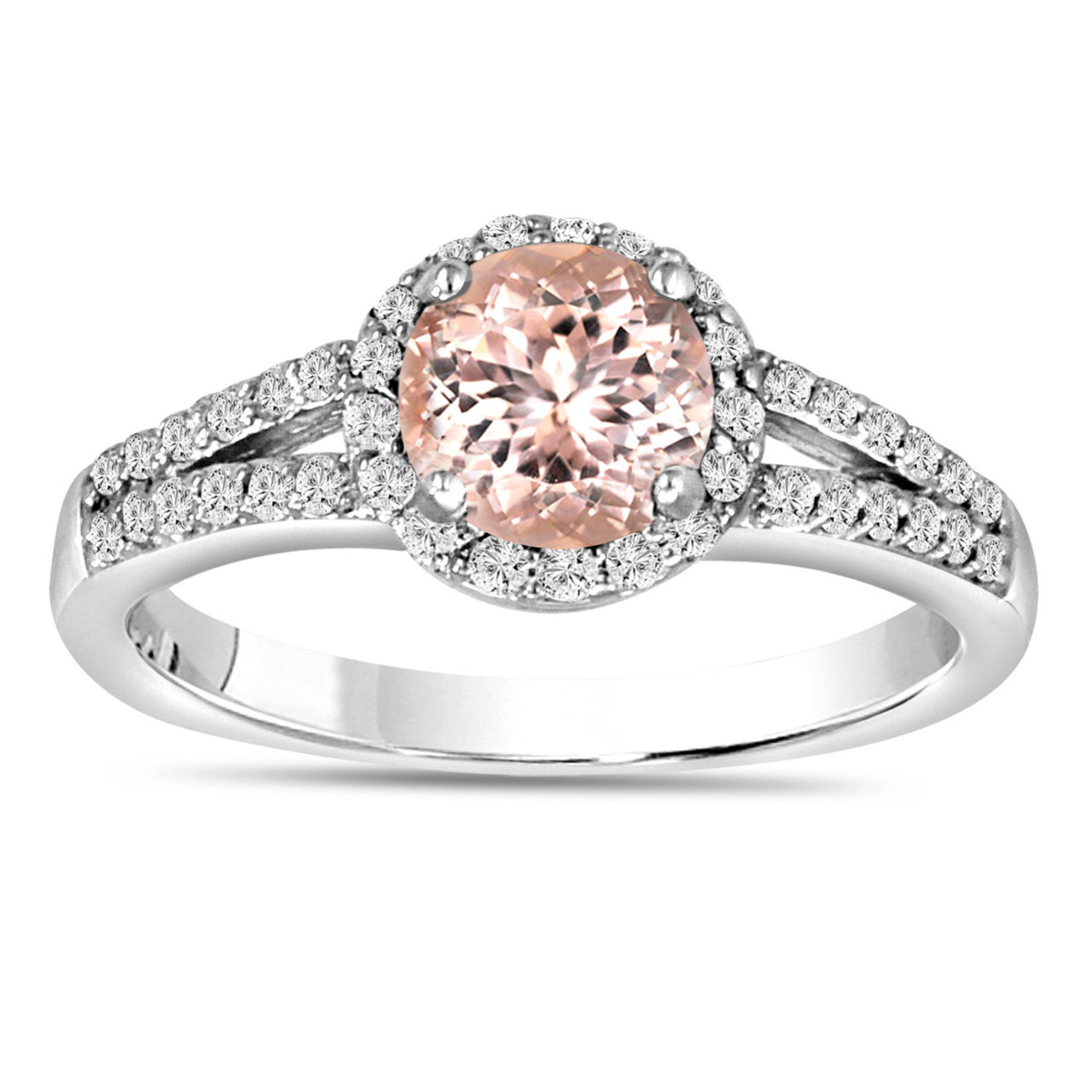 Morganite Diamond Engagement Ring 14K White Gold Carat