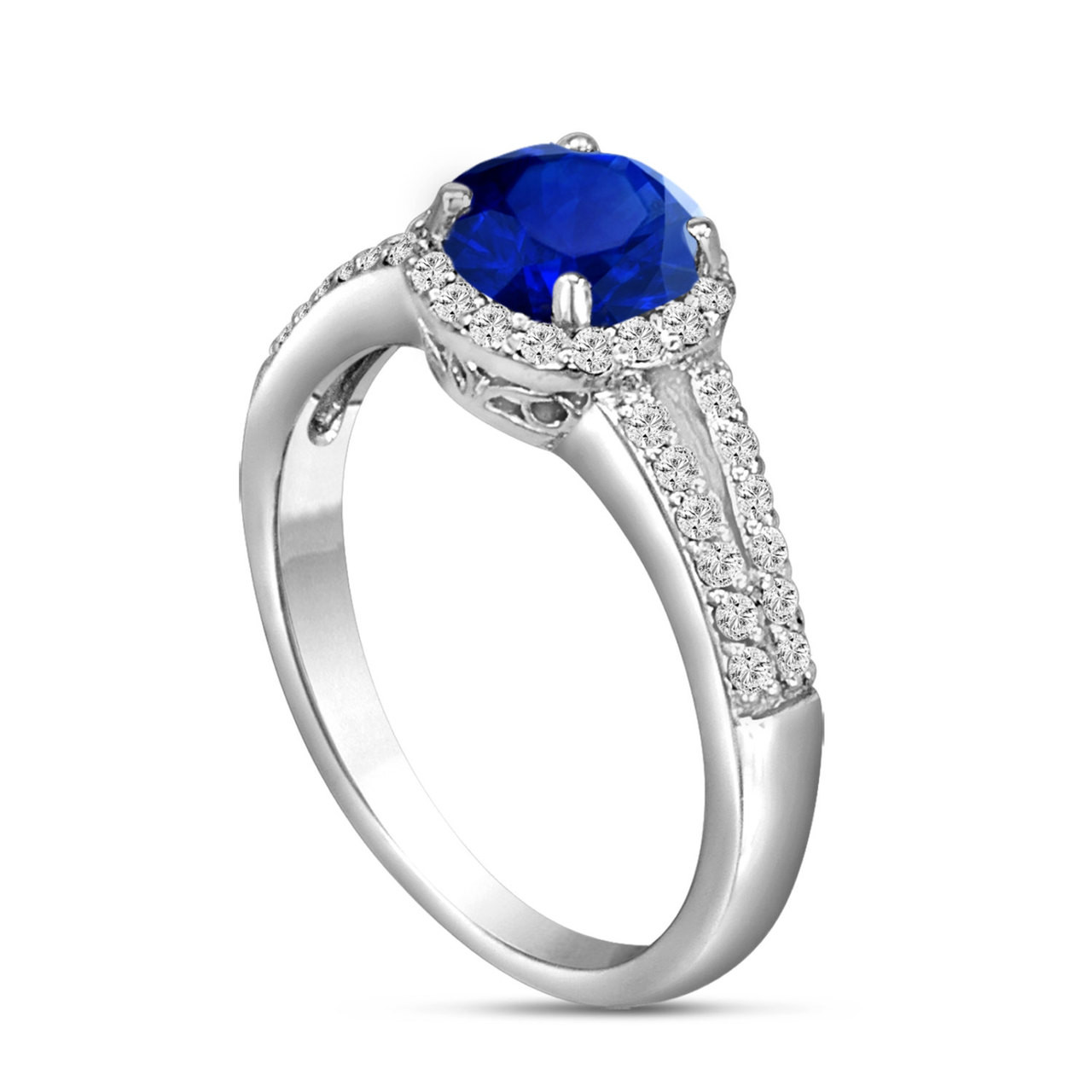 Ring with Natural Blue Sapphire made in 18 k white gold and White Sapphire  Classic Cluster – Salies Jewellery | Renowned Gem and Jewellery merchants  in Sri Lanka