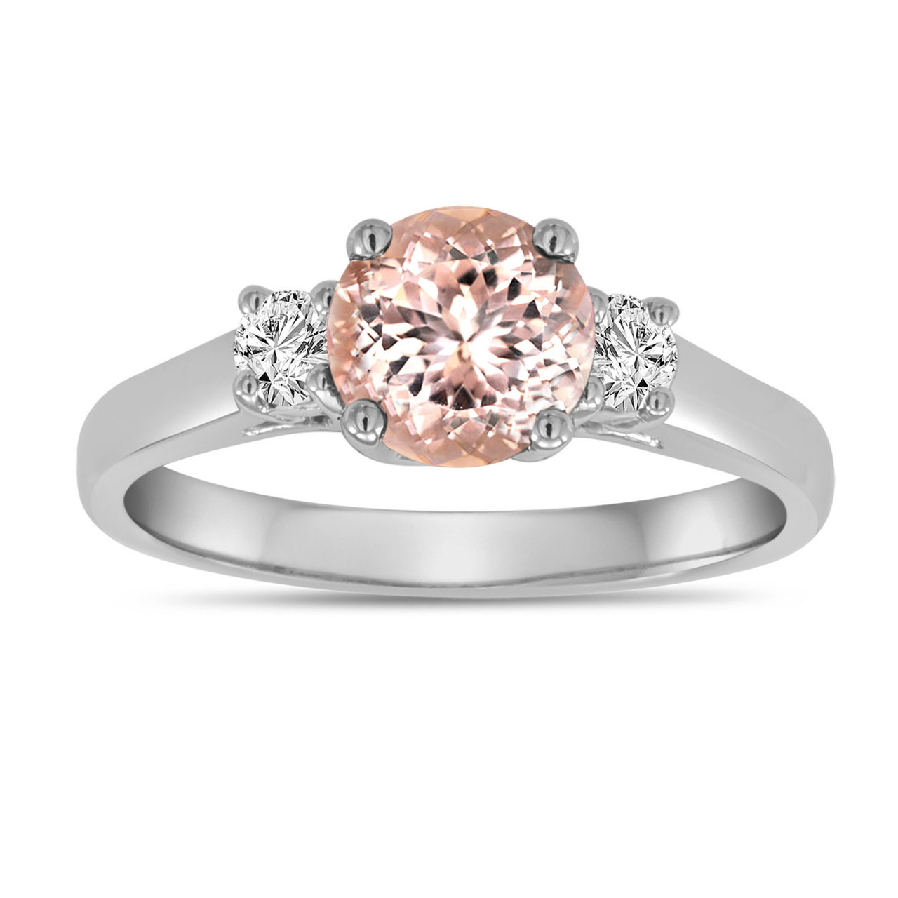 Morganite And Diamonds Three Stone Engagement Ring 14K White