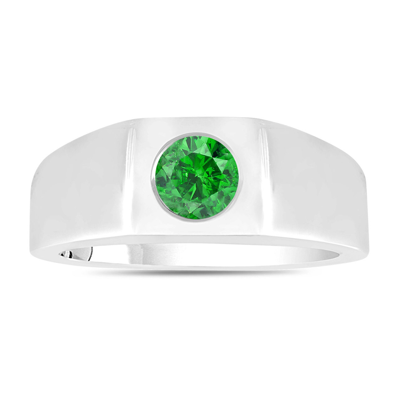 Fancy Green Diamond Solitaire Men&rsquo;s Wedding Ring 14K White 