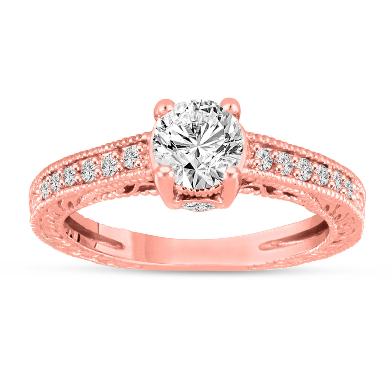 14K Rose Gold Vintage Floral Halo Engagement Ring