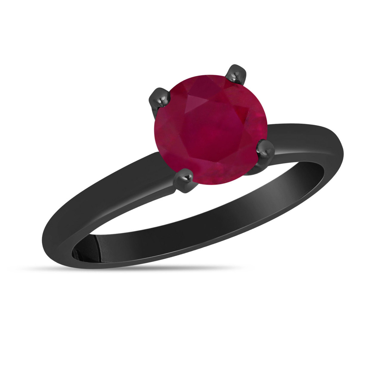 1.32 Carat Pink Sapphire Three Stone Engagement Ring, With Black Diamonds  Wedding Ring 14K Black Gold