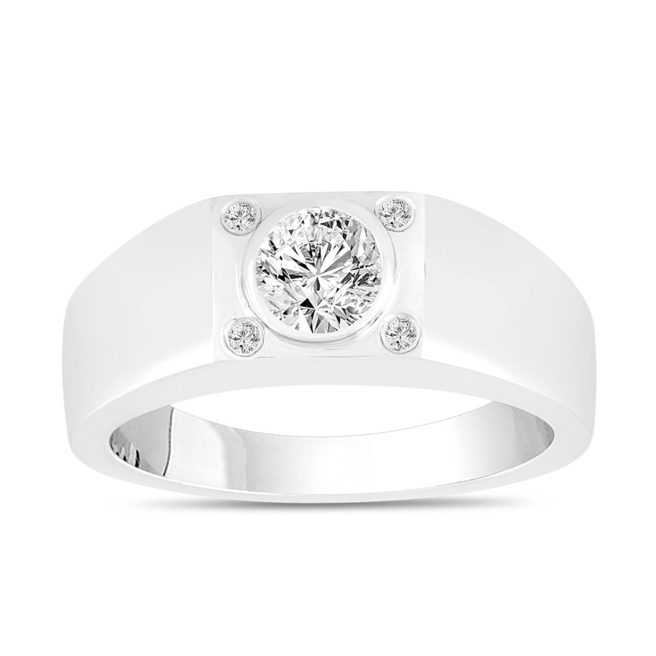 Half Bezel Solitaire Mens Comfort Fit Wedding Ring In 14K White Gold |  Fascinating Diamonds