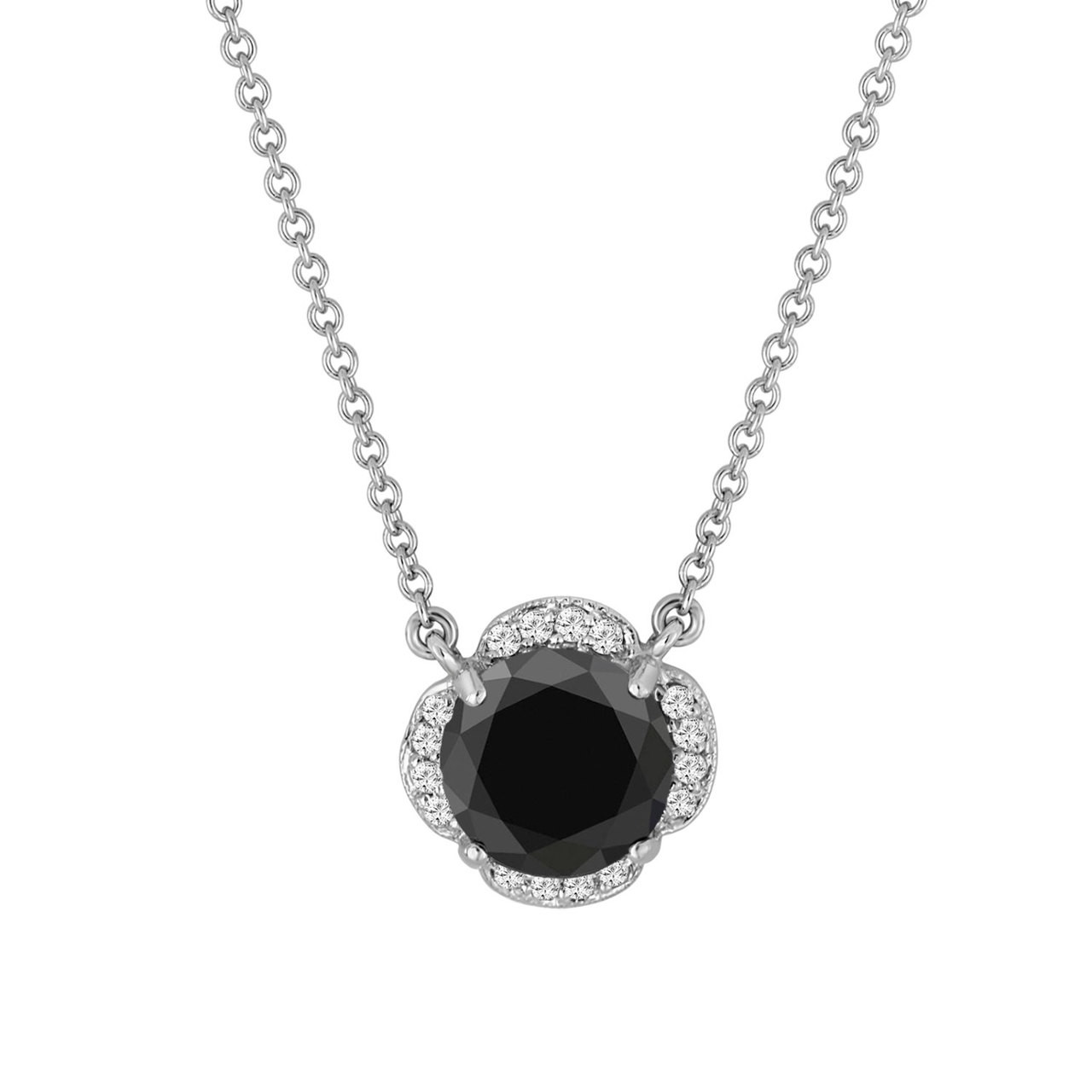 2.62 Carat Black Diamond Solitaire Clover Flower Pendant Necklace 14k ...