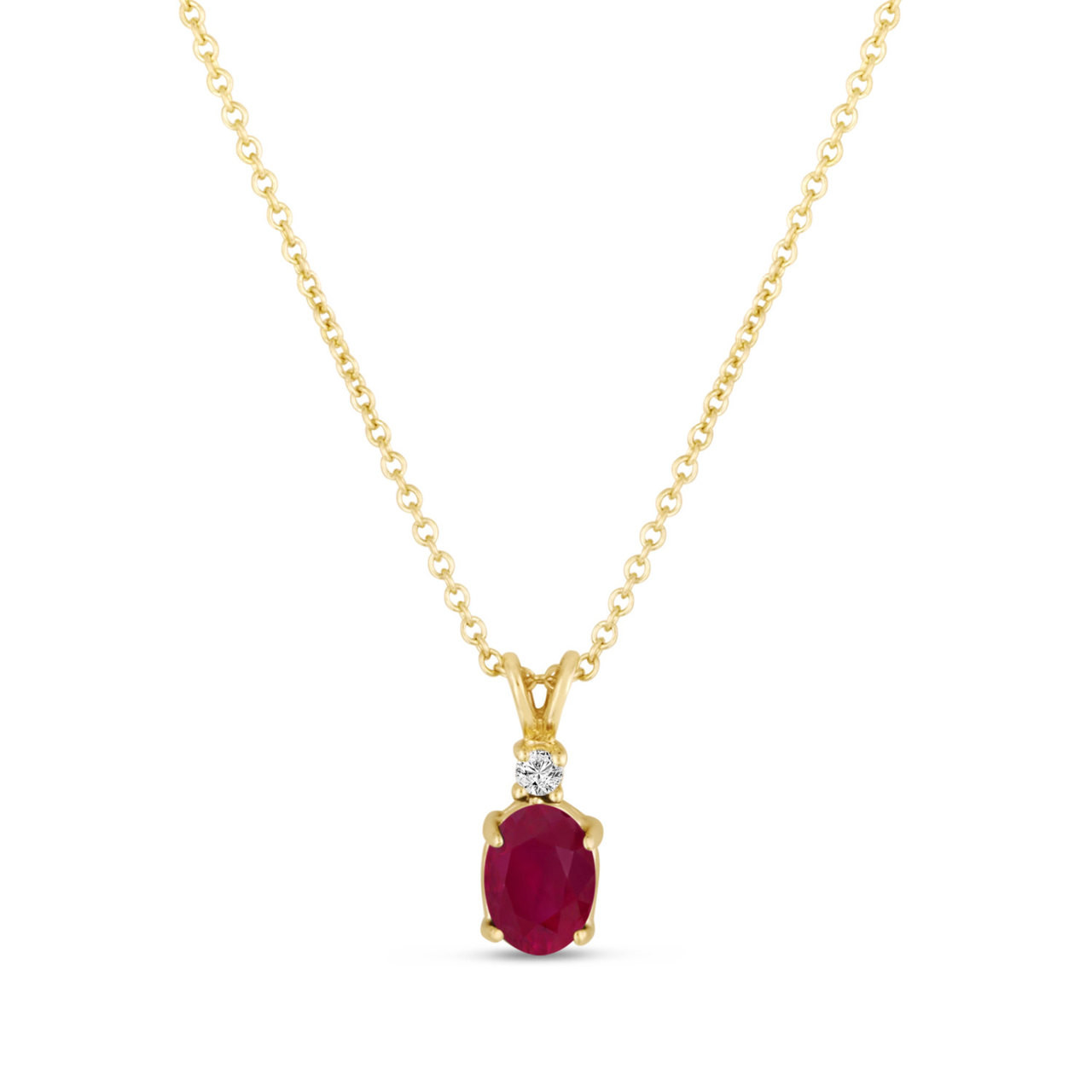 Oval Ruby & Diamond Solitaire Pendant Necklace 14K Yellow Gold 1.41 Carat  HandMade