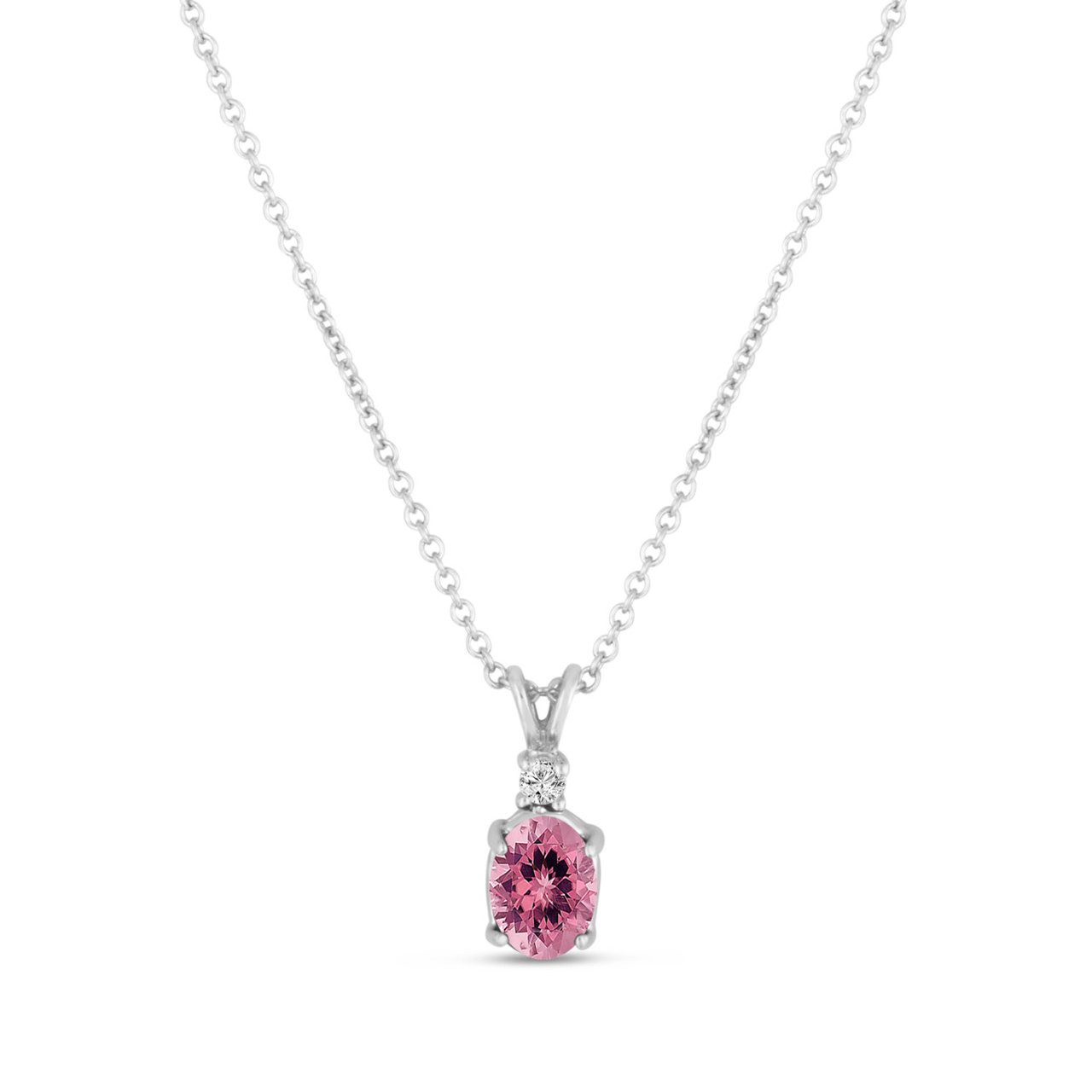 Oval Pink Tourmaline & Diamond Solitaire Pendant Necklace 14K