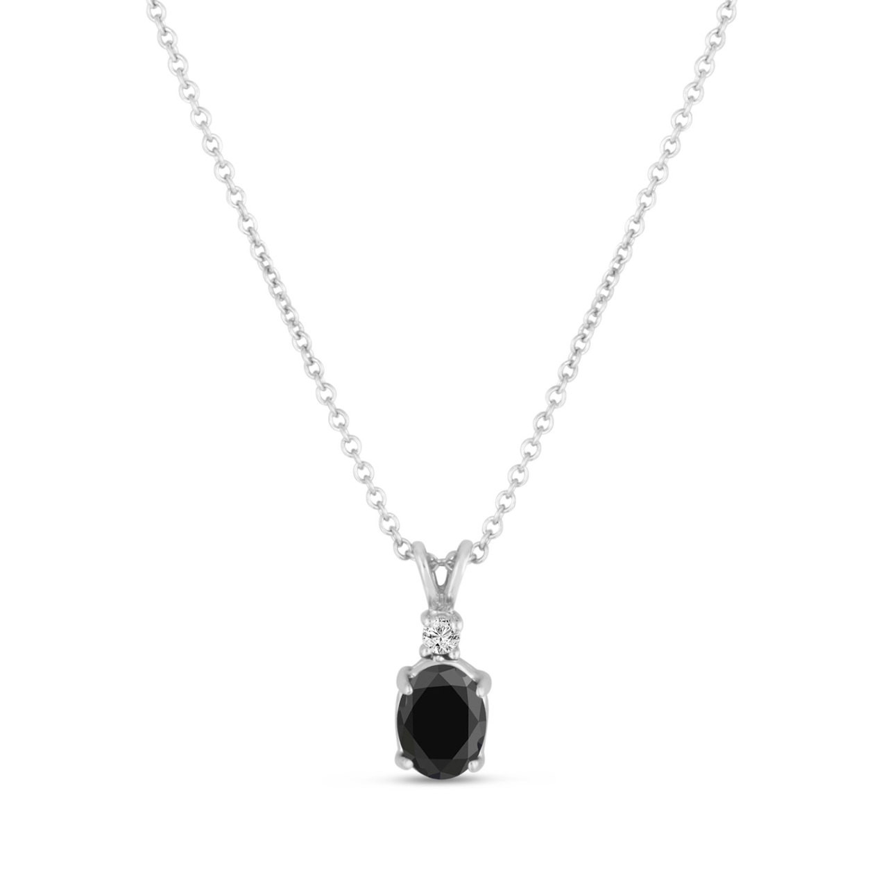 Oval Black Diamond Solitaire Pendant Necklace 14K White Gold 1.04 Carat ...