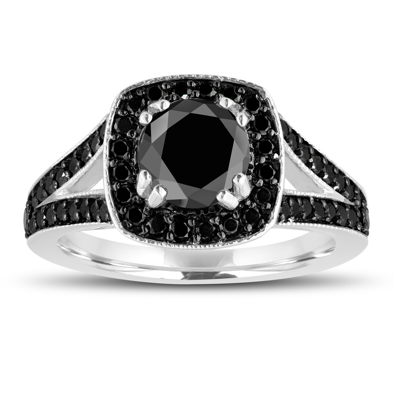 Fancy Black Diamonds Engagement Ring 1.60 Carat 14K White Gold Unique ...