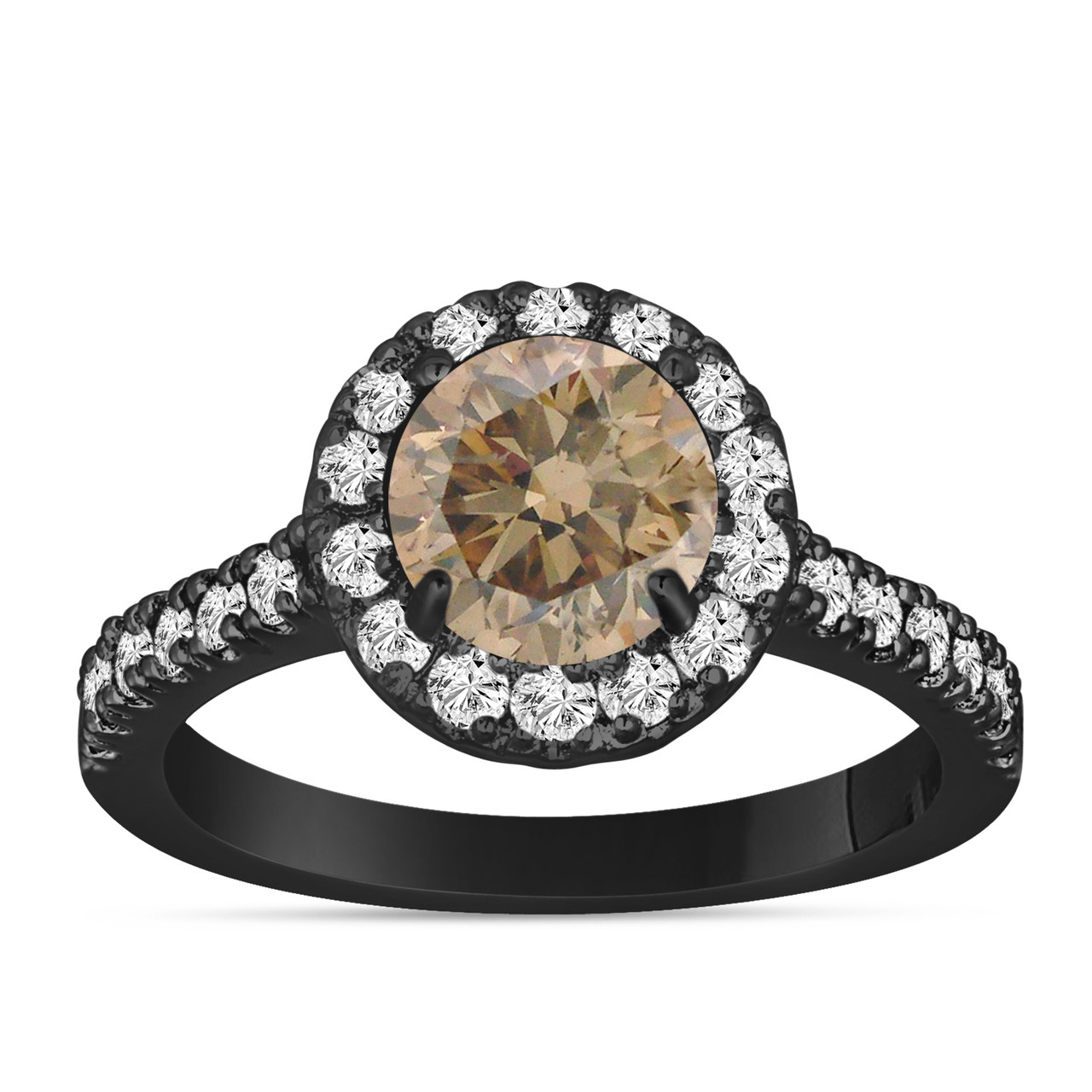 18K White Gold Engagement Ring With Fancy Brown Yellow Center Diamond