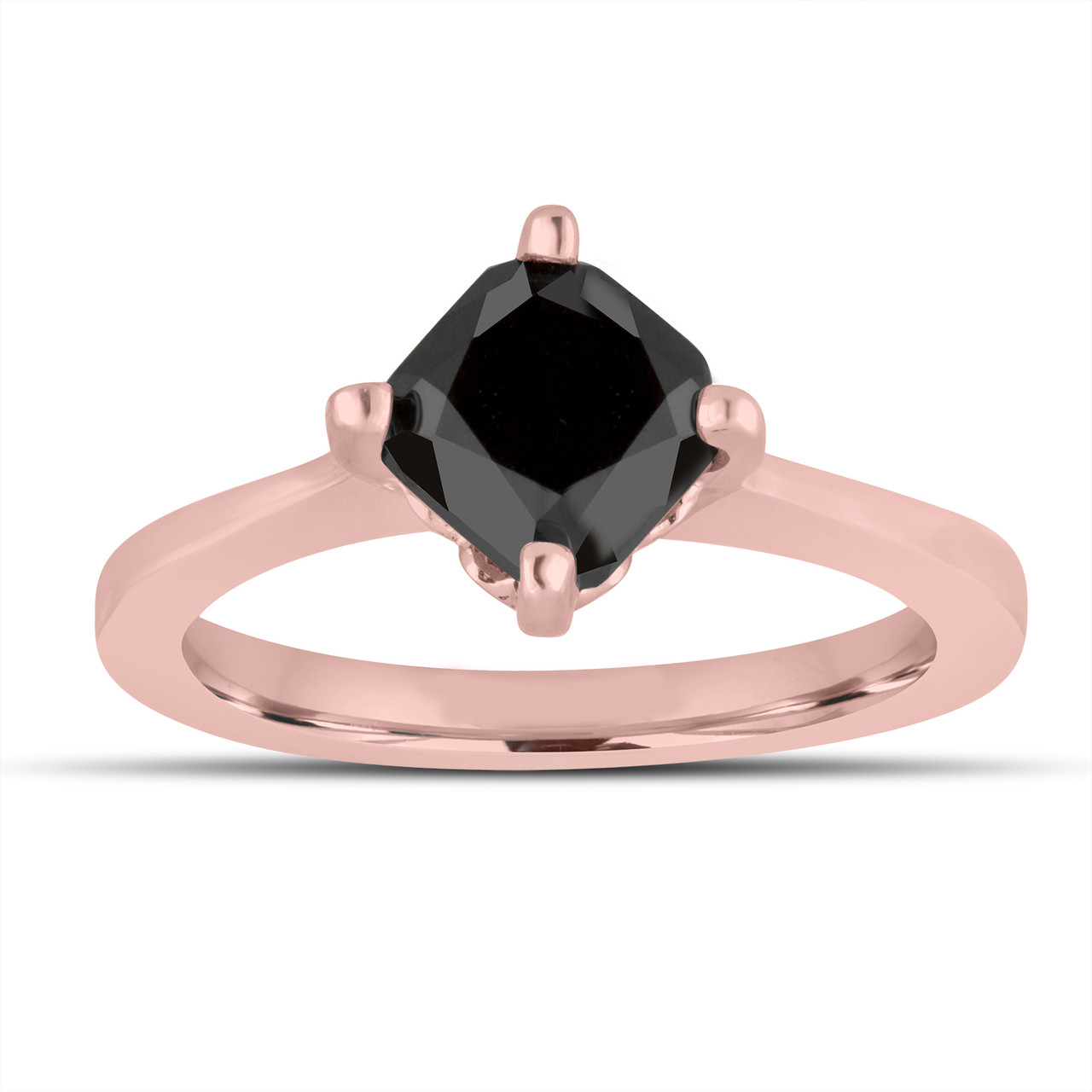 Cushion Cut Fancy Black Diamond Solitaire Engagement Ring 14K Rose Gold ...