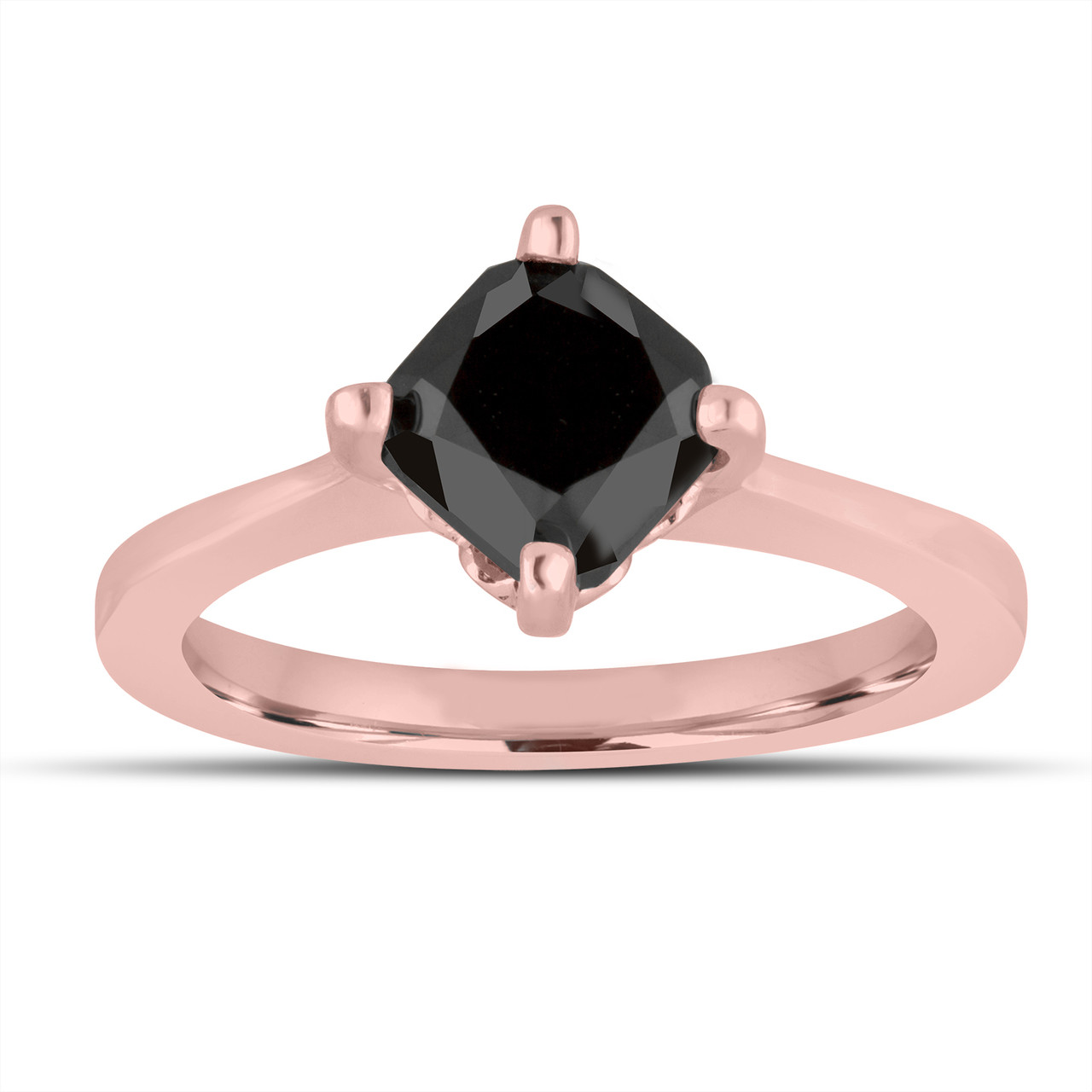 Cushion Cut Fancy Black Diamond Solitaire Engagement Ring 14k