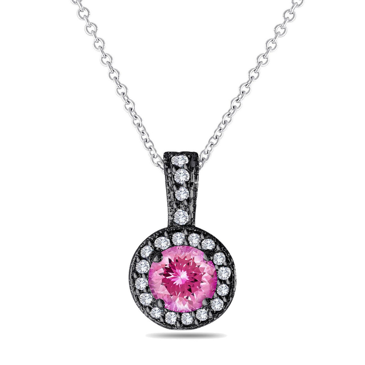 Buy Pink Sapphire Halo Diamond Pendant in 14k Gold