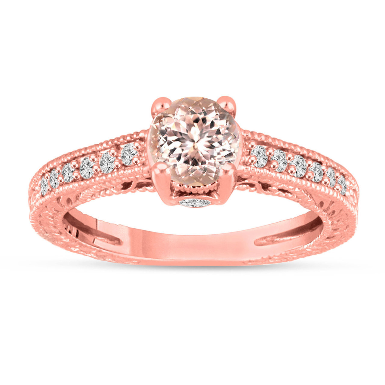 Pink Peach Morganite Engagement Ring 14K Rose Gold Vintage Antique ...