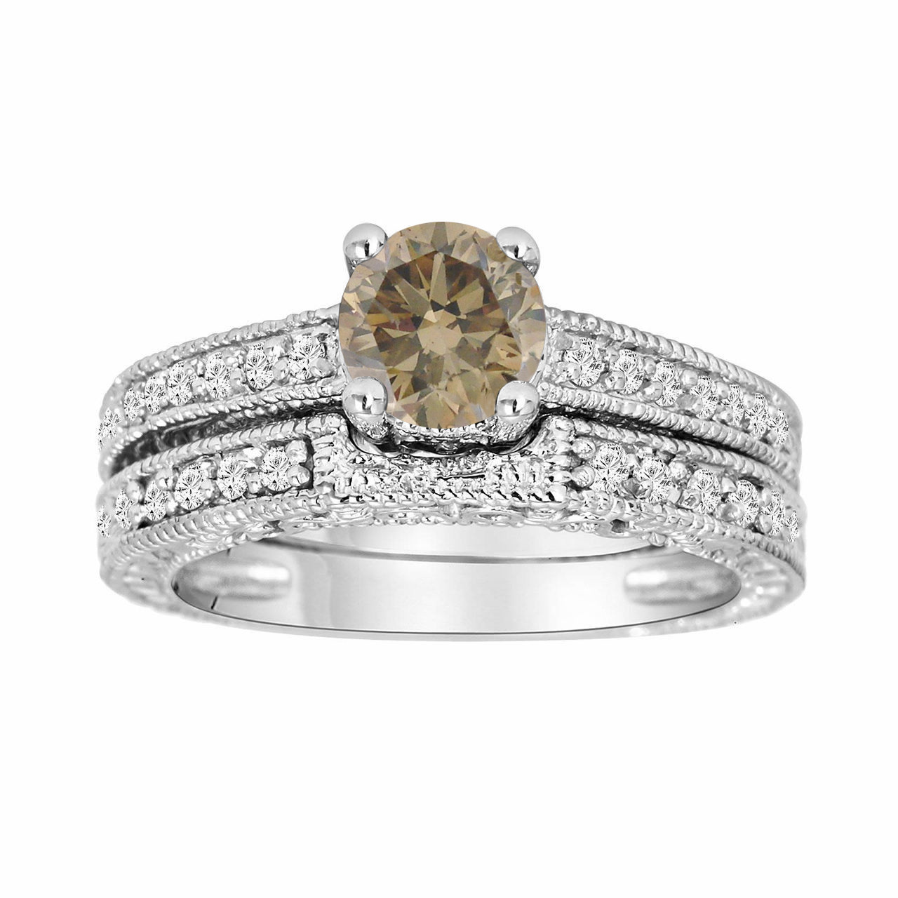 Fancy Cushion yellow-brown Diamond Sterling Silver & 14k Yellow Gold Ring