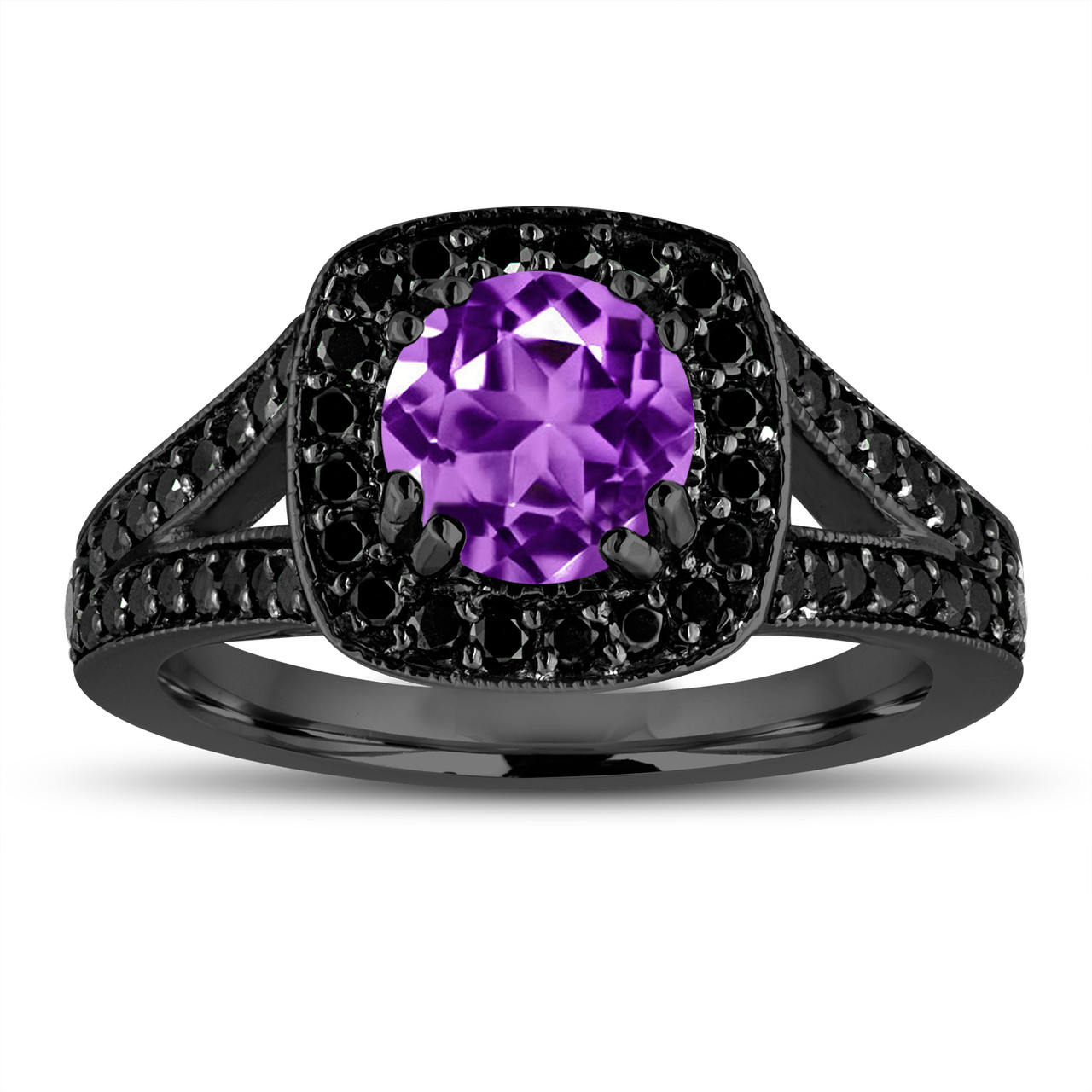Ring Platinum with a purple Amethyst and White Diamonds — AENEA Jewellery