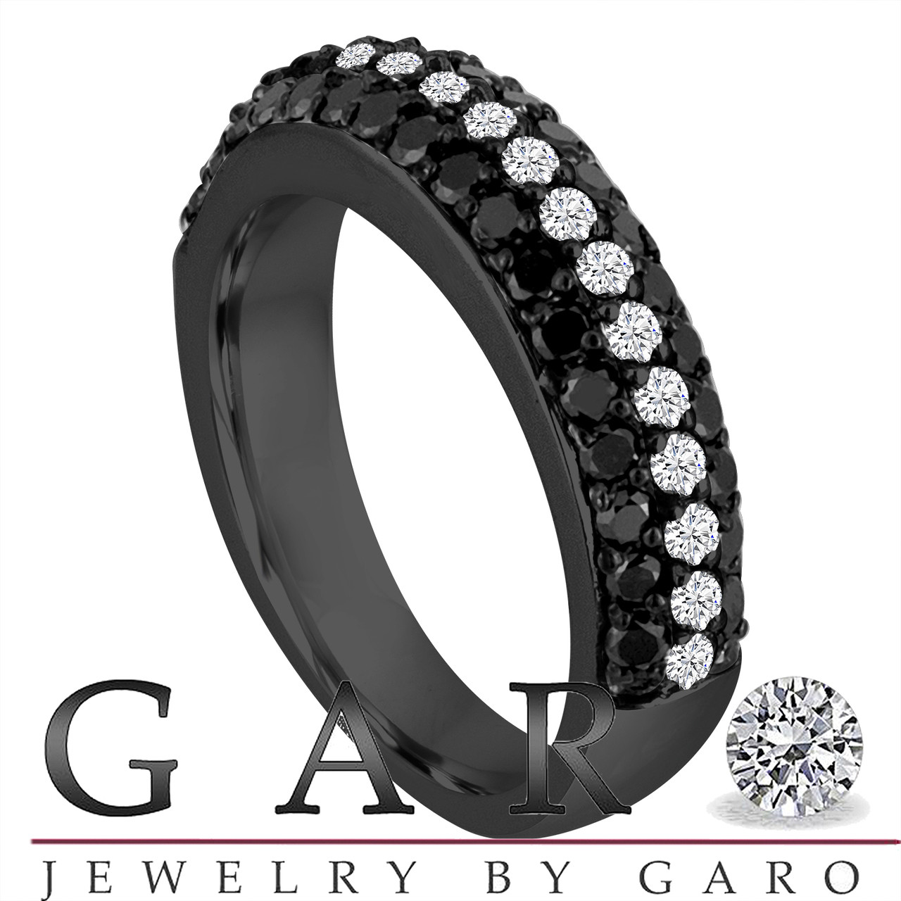 Black & White Diamonds Wedding Band 14k Black Gold Vintage Style Half ...