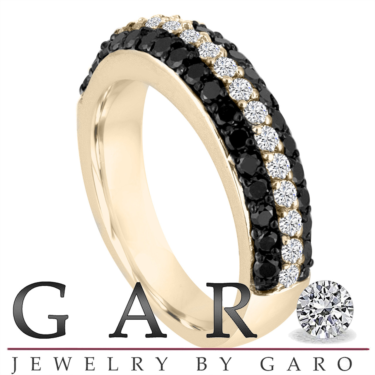 Fancy Black & White Diamonds Wedding Band 14k Yellow Gold Half Eternity ...