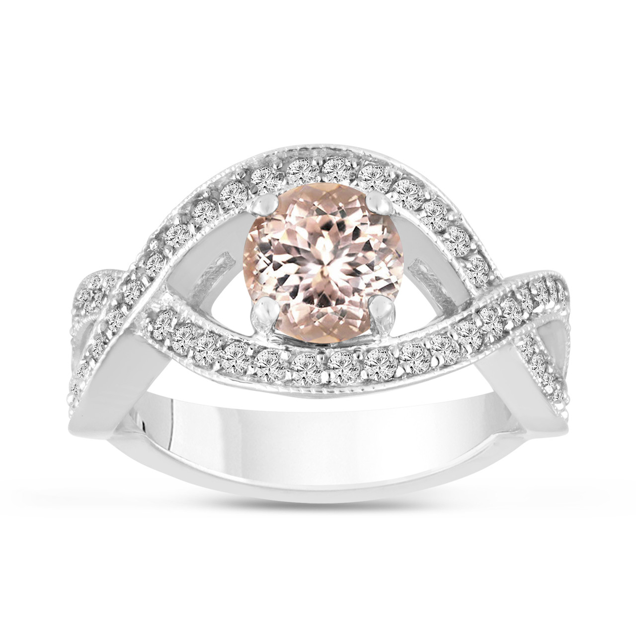 Rare Pink Morganite Engagement Ring with Diamond Double Halo LS4196 ⋆  Laurie Sarah