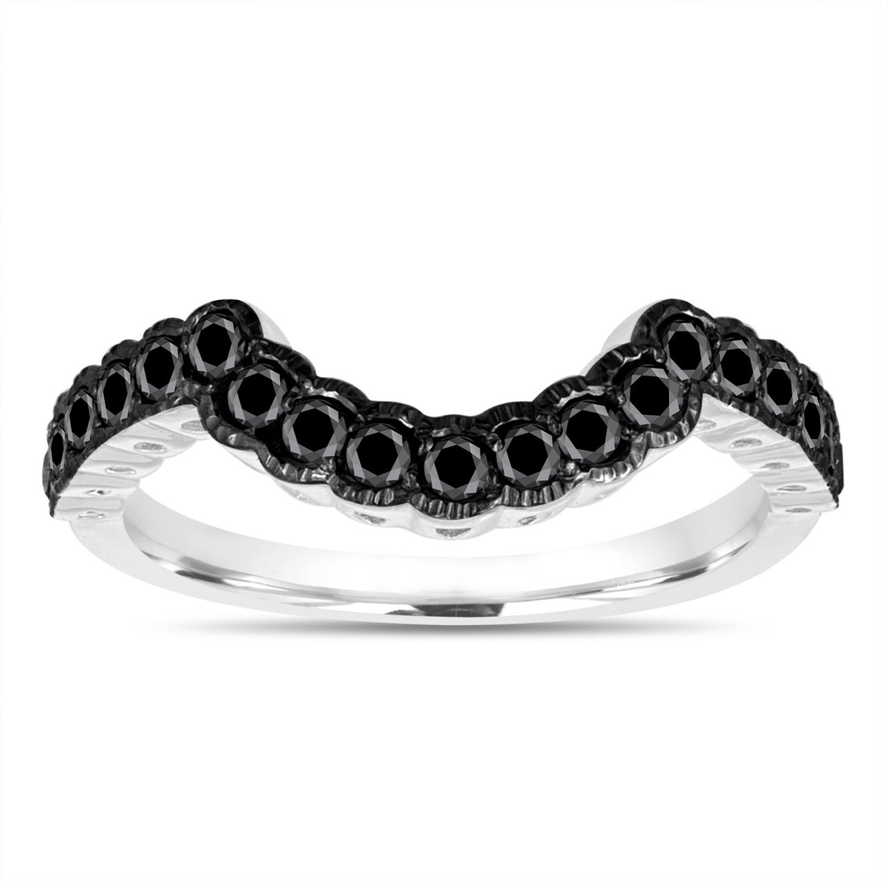 Black Diamond Engagement Ring & Two Double Wedding Bands Sets Bridal 2.