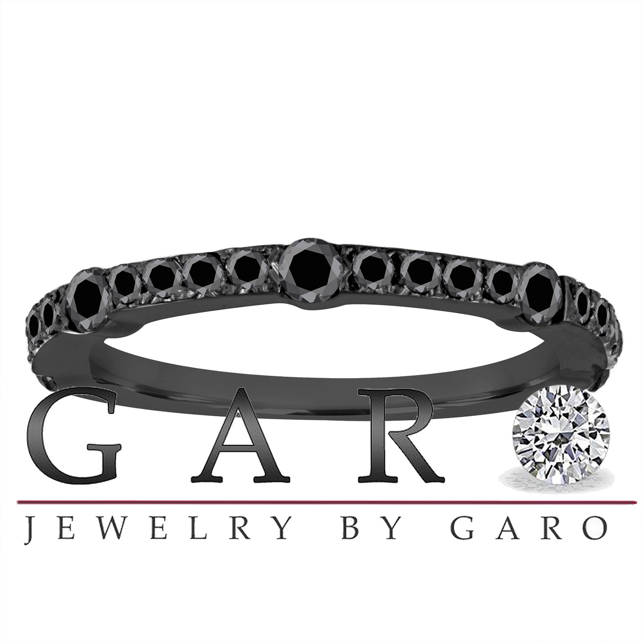 Black Diamond Wedding Band Half Eternity 14K Black Gold Vintage Style 0 ...