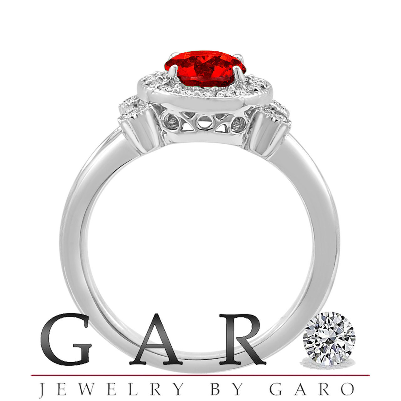 Fancy Red Diamond Engagement Ring 1.01 Carat 14K White Gold Unique Halo