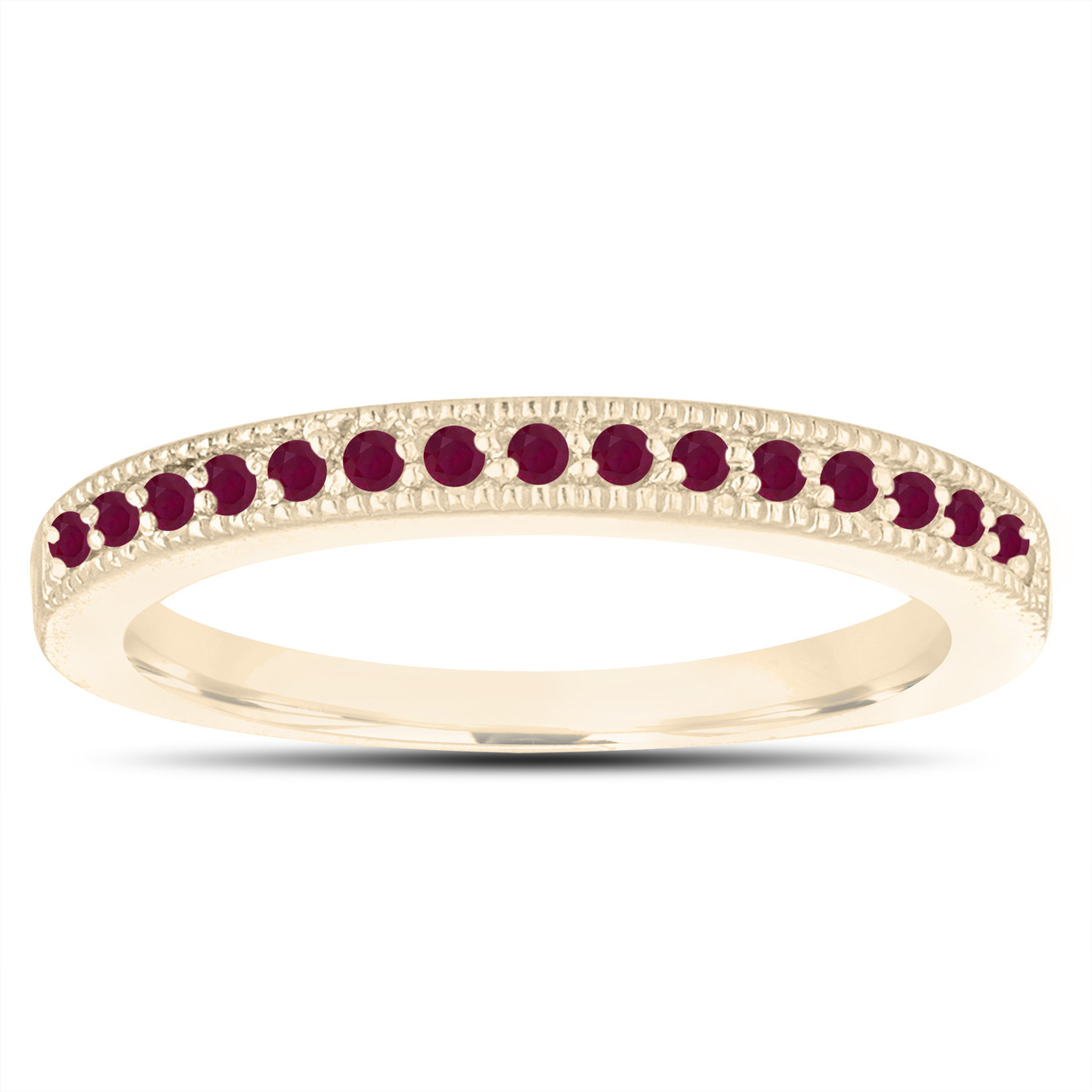 Ruby Wedding Band 18K Yellow Gold Half Eternity Anniversary Ring