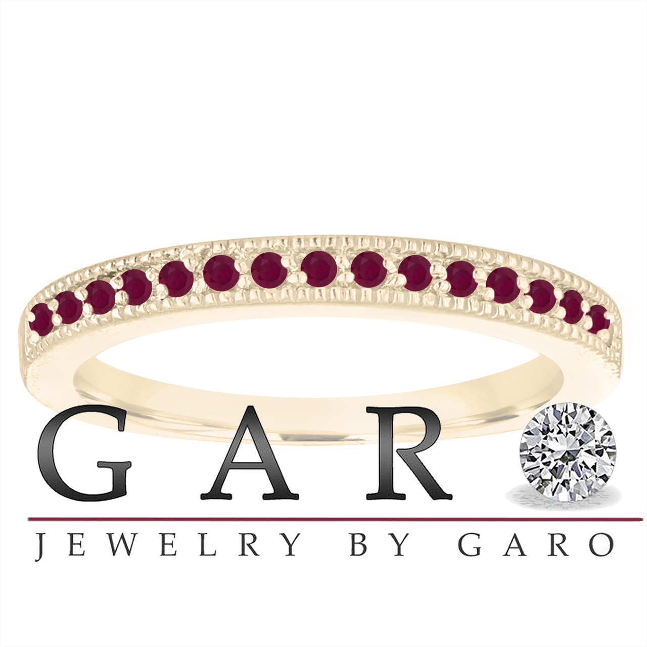 Ruby Wedding Band 14K Yellow Gold Half Eternity Anniversary Ring ...