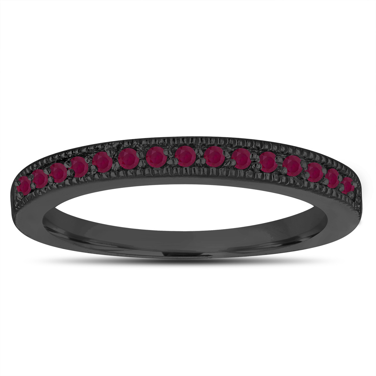 Black wedding store band with ruby