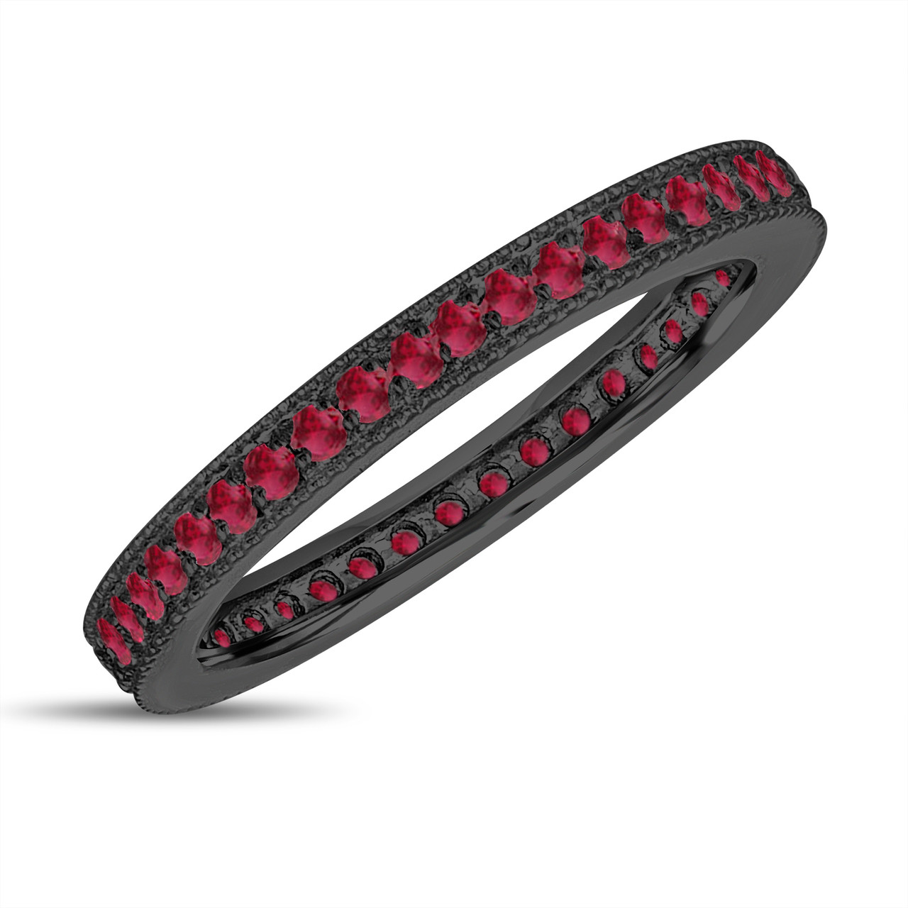 14K White Gold Diamond & Ruby Stackable Ring