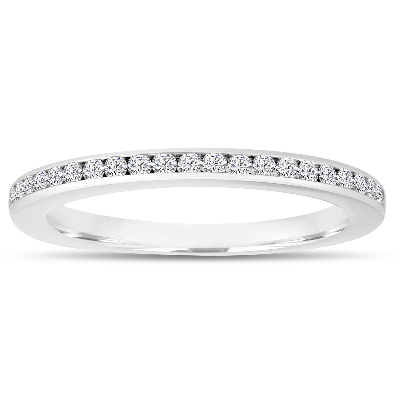 Diamond Wedding Band, Half Eternity Ring, Thin Band, Anniversary Ring, Stackable Ring 14K White Gold Canal Set 0.22 Carat Handmade