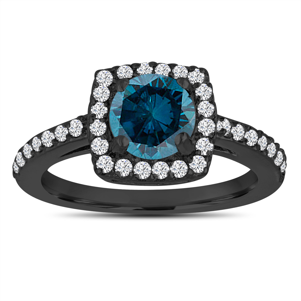 Fancy Blue  Diamond Engagement  Ring  Wedding Ring  14K Black  