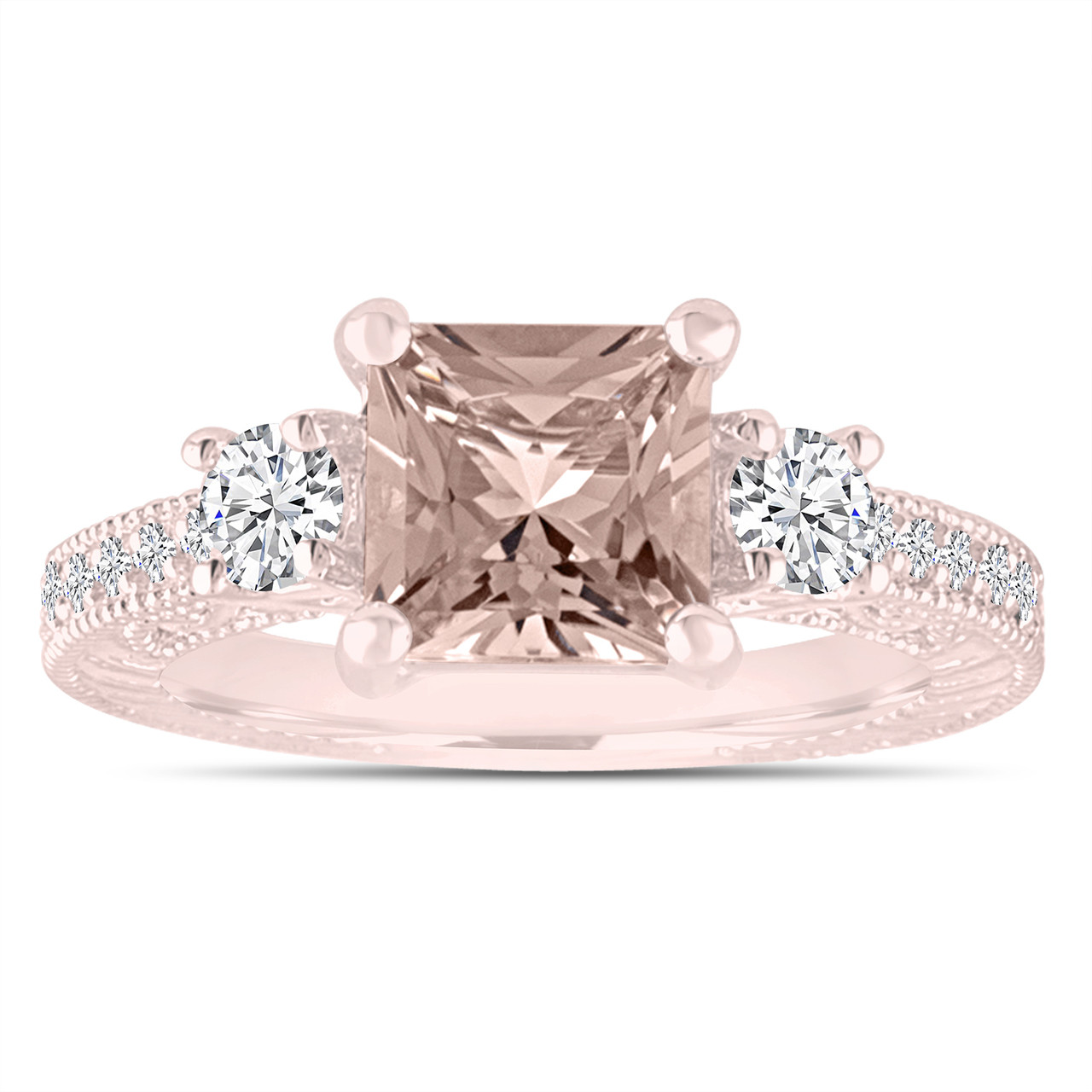 1/2 Ctw Diamond Wedding Set with 3/8 Ctw Princess Cut Engagement Ring and  1/10 Ctw Wedding Band in 14K Rose Gold | Dahlkemper's Jewelry