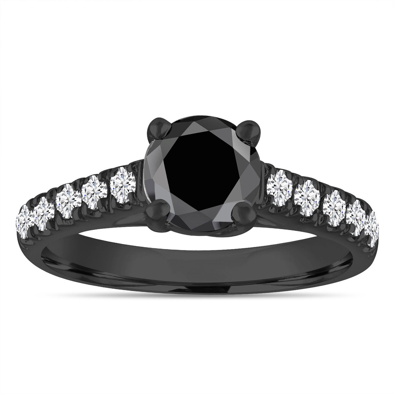 Vintage Style Black Diamond Engagement Ring, Wedding Ring, 14k Black