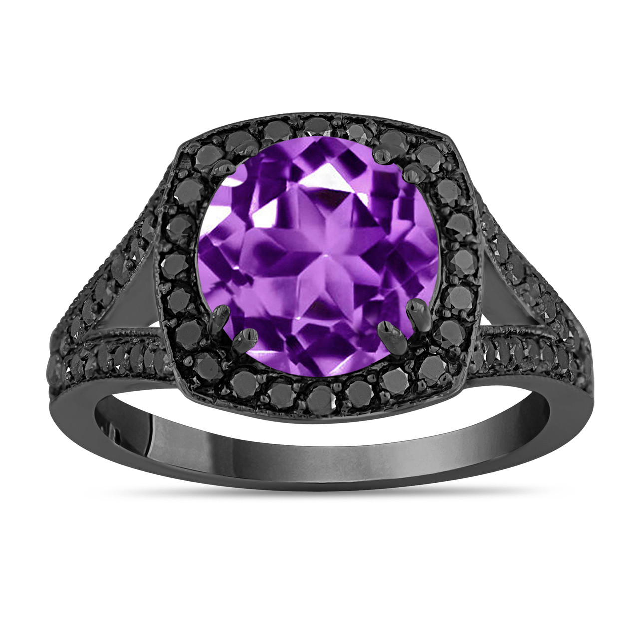 Amazon.com: Aryan Jewels 2.30 Ct Round Cut Purple Amethyst 14K Black Gold  Over Wedding Band Engagement Bridal Trio Ring Set for Him & Her (7.5) :  Clothing, Shoes & Jewelry