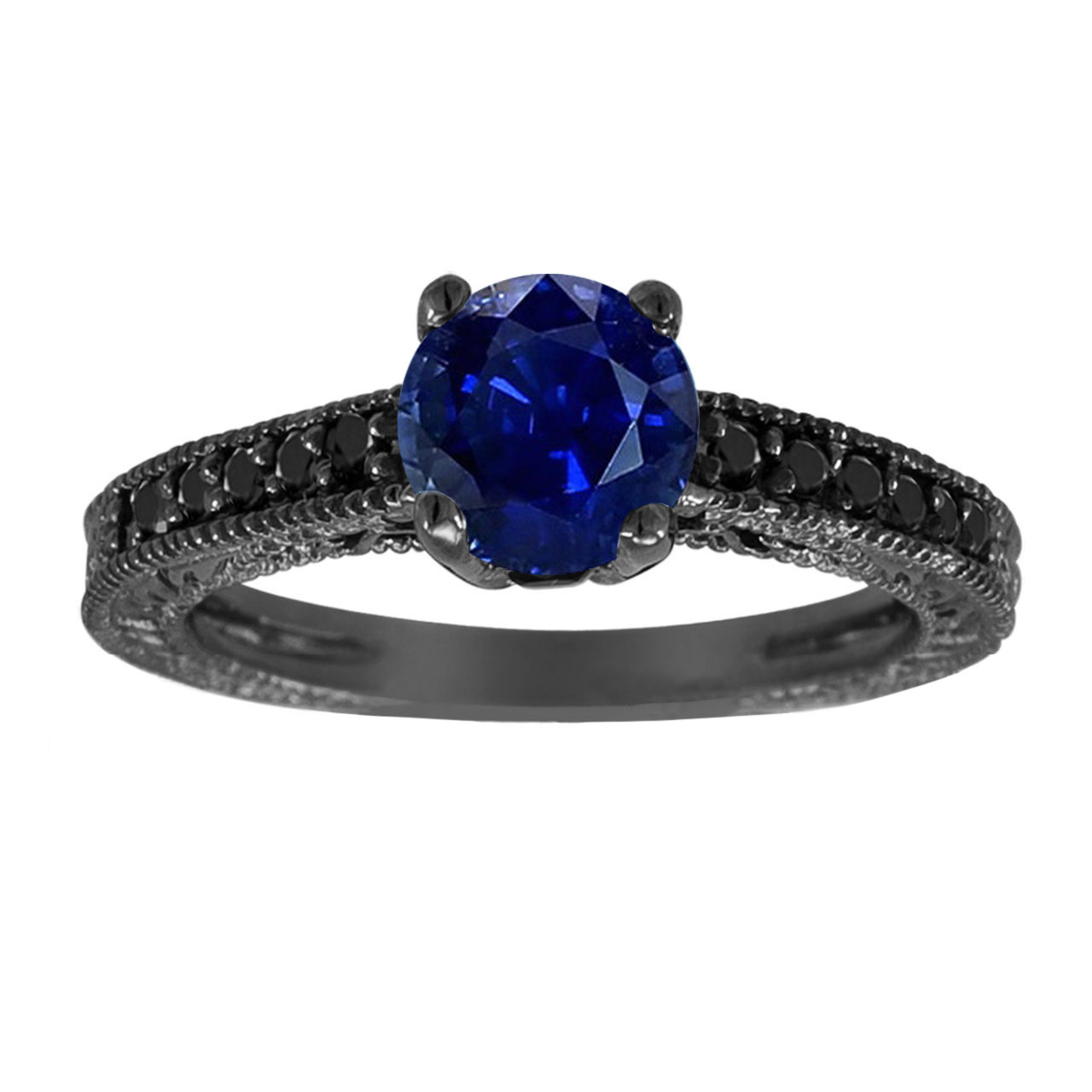 Nila: Blue Sapphire and Trapezoid Diamond Three Stone Ring | The Village  Goldsmith