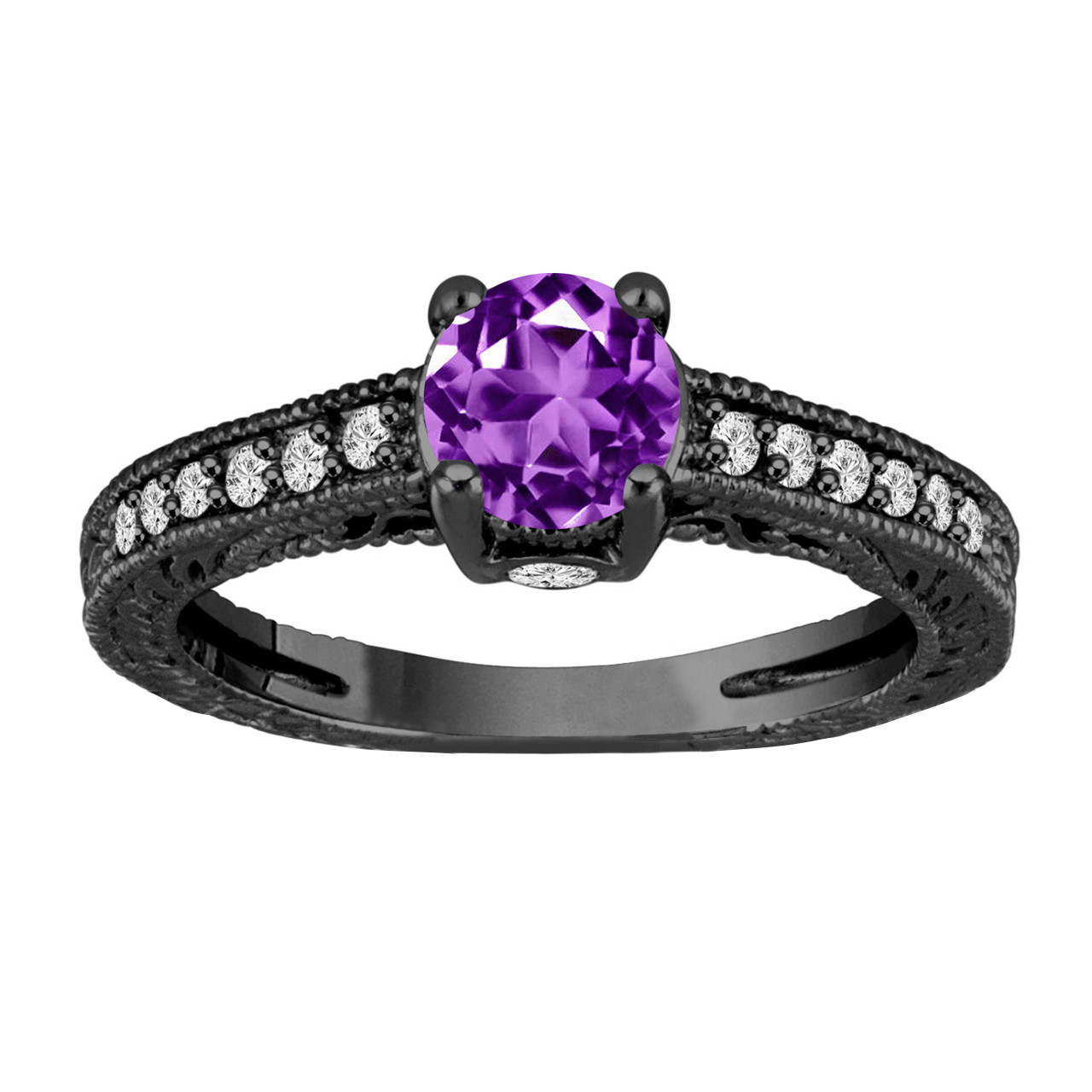 Unique black gold amethyst ring set Nature Inspired purple amethyst en –  PENFINE