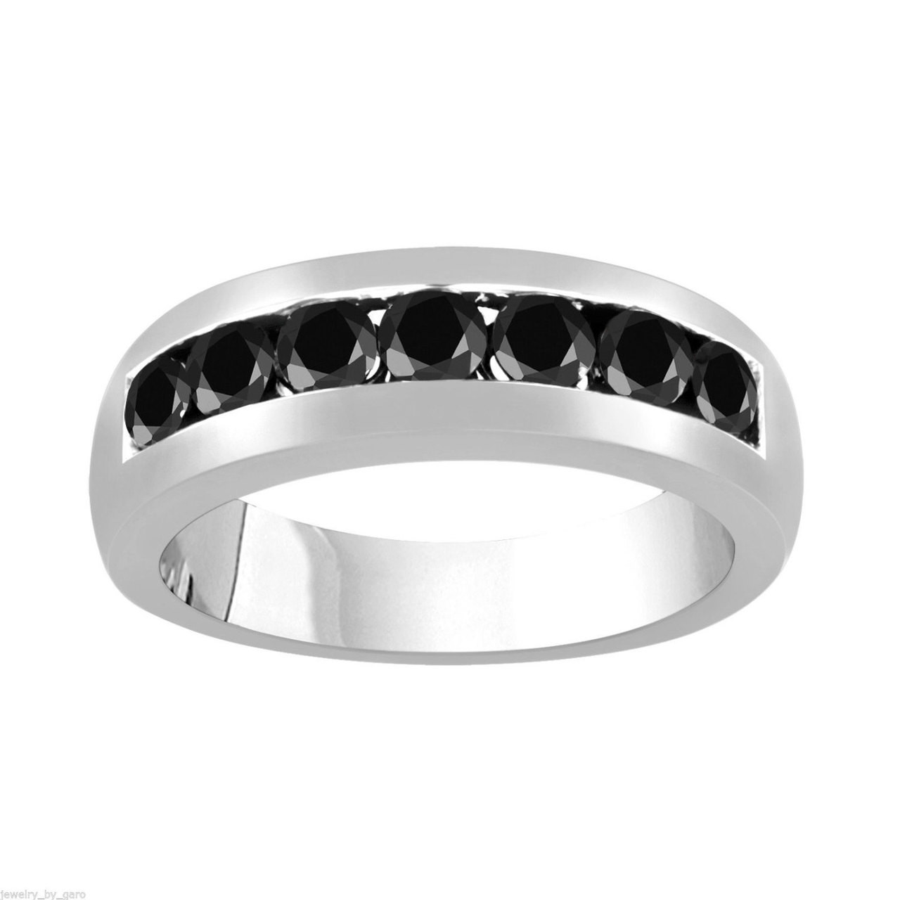 Platinum Black Diamond Mens Wedding Band, Anniversary Ring