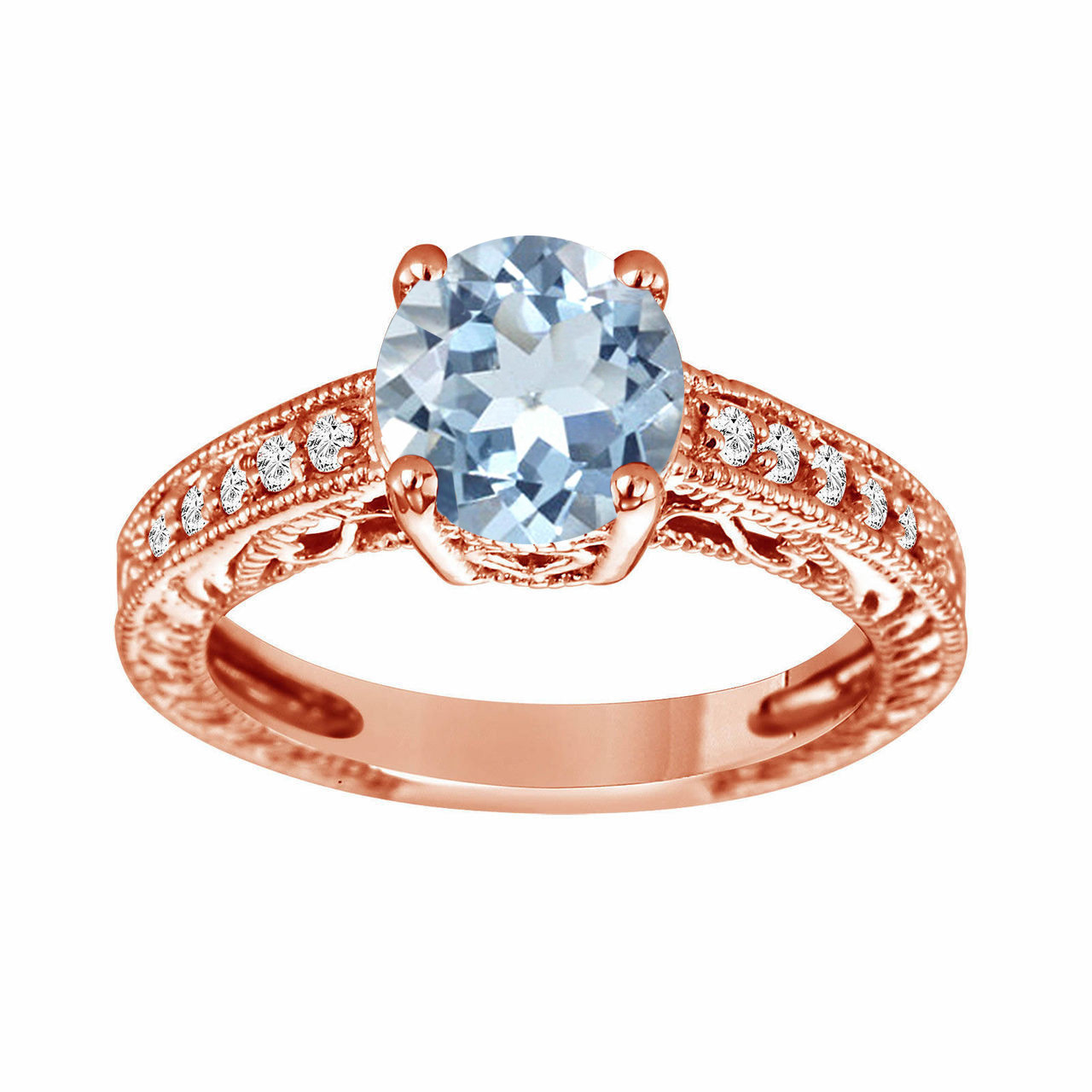 Blue Aquamarine Engagement Ring With Diamonds Wedding Ring