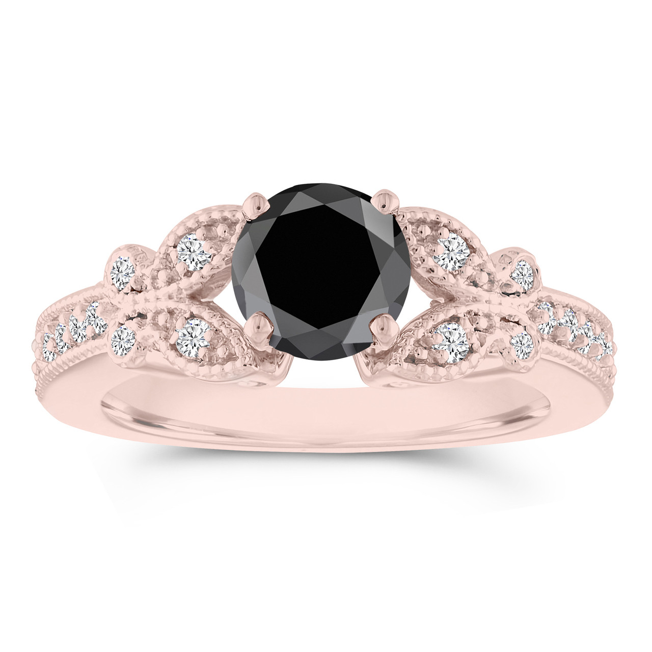Butterfly Black Diamond Engagement Ring, Wedding Ring, Statement Ring 1.34  Carat 14k Rose Gold Unique Handmade Certified