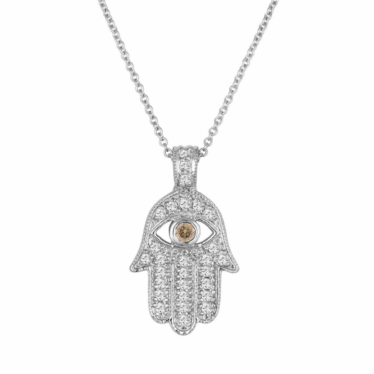 0.37 Carat Hamsa Diamond Pendant Necklace, Fancy Champagne