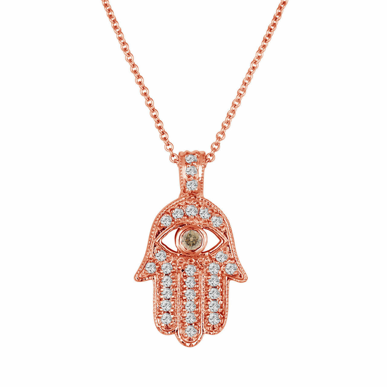 Platinum Diamond Hamsa Pendant Necklace 0.37 Carat Handmade Pave Set Fancy  Blue Diamond Eye Hand Of GOD