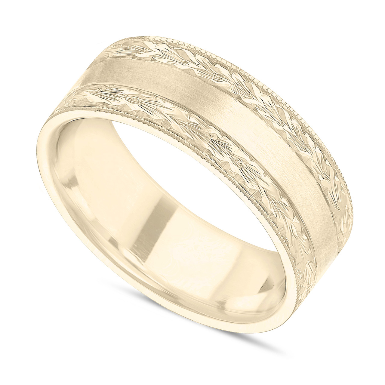 Hand Engraved Wedding Band Mens Wedding Ring 8 Mm 14K Yellow Gold Handmade Unique  74041.1496713627 ?c=2