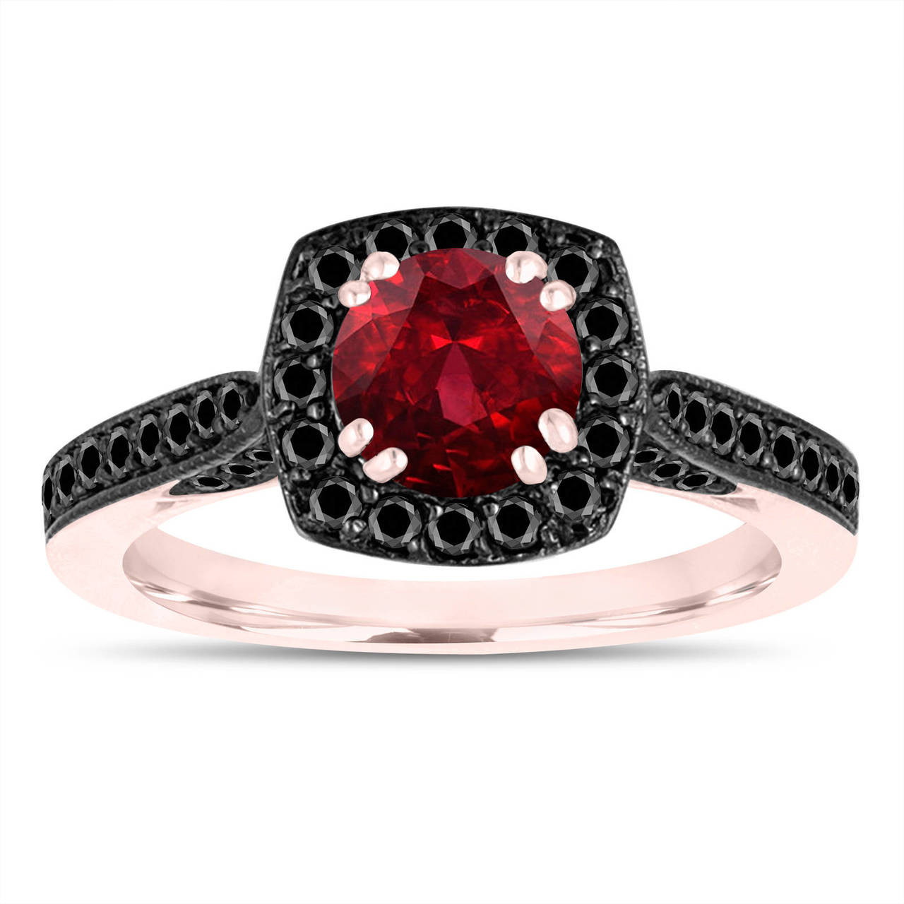 Engagement Ring, 14K Rose Gold Wedding Ring, 1.41 Carat Certified Halo Pave Handmade