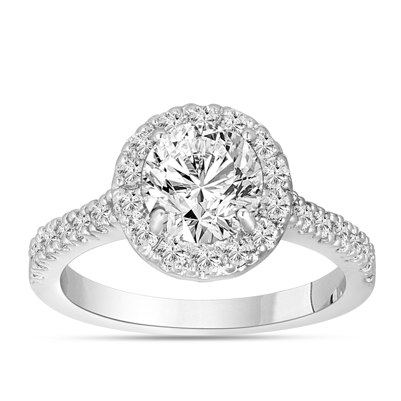 1.59 Carat Diamond Engagement Ring, Halo Pave Bridal Ring, Wedding Ring ...