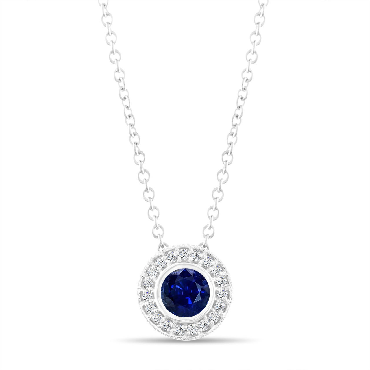 White Gold Round Sapphire Necklace | A. T. Thomas Jewelers | Jewelry Store  | Lincoln, NE