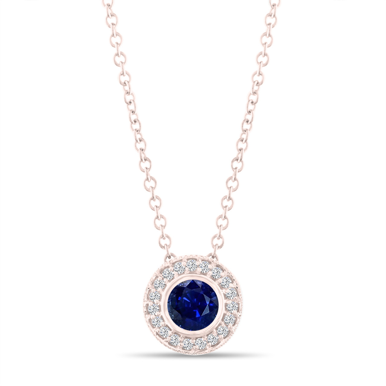 Rose Gold Sapphire Pendant Necklace, With Diamonds Pendant