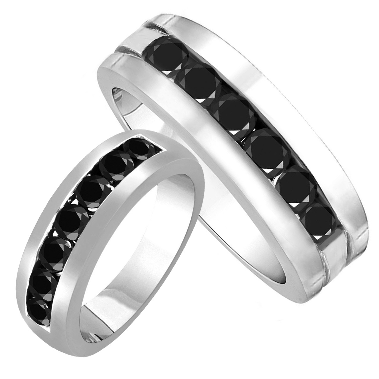 His And Hers Wedding Bands Unique Black Diamond Matching Rings Couple Wedding Bands Set 3.00 Carat Half Eternity Rings 14K White Gold  64290.1503242463 ?c=2