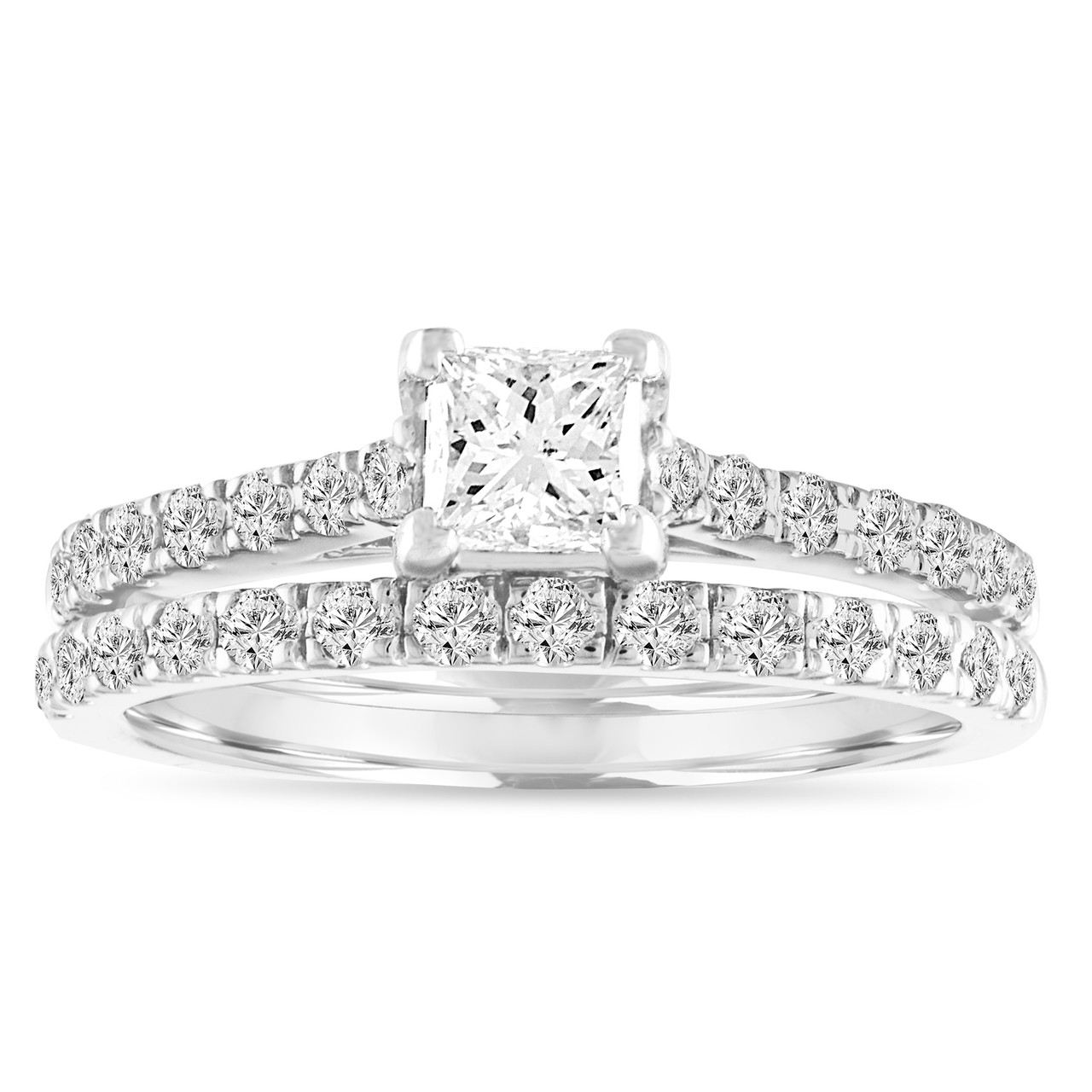 Bypass princess cut diamond bridal ring set in 18k white gold Diamond Engagement Ring Set, Princess Cut Diamond Bridal Ring Set, GIA