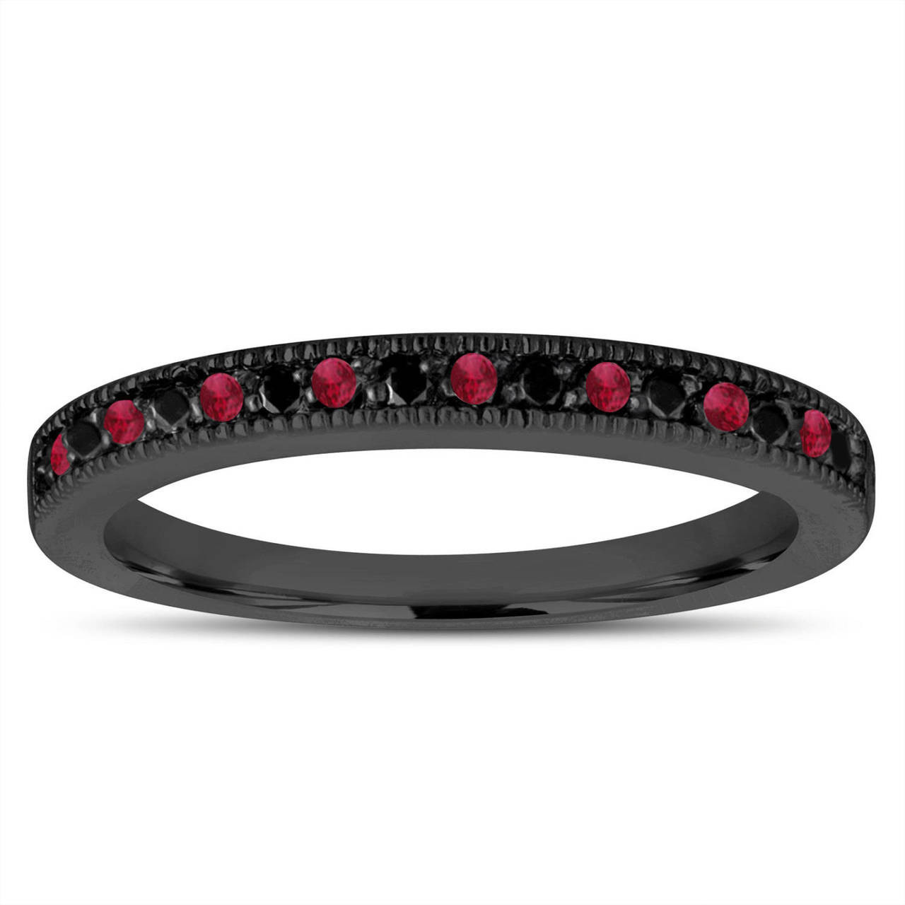 Ruby Wedding Band, Ruby & Black Diamonds Wedding Ring, Vintage