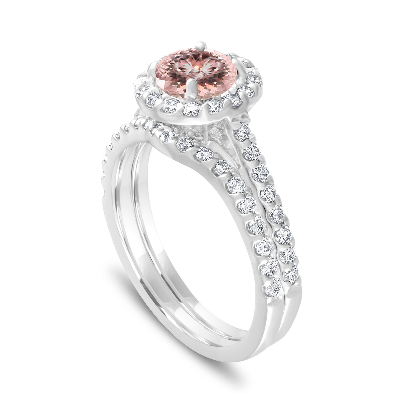 Oval Cut Peach Morganite Engagement Ring Promise Gift - MollyJewelryUS